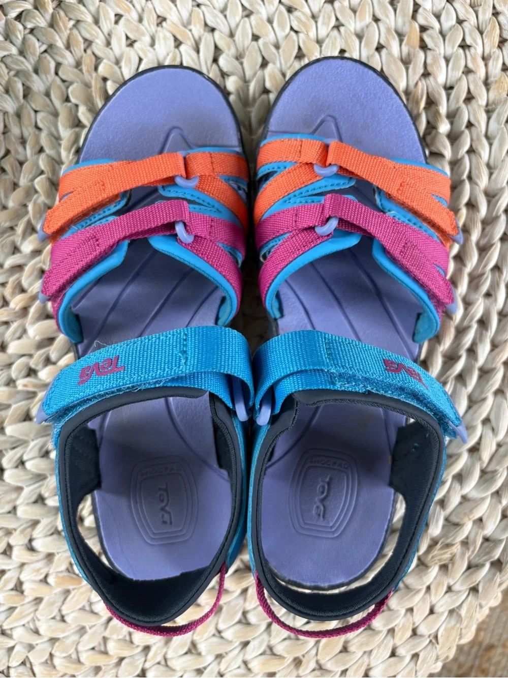 Teva Kids Colorblock Strappy Sandals in Blue, Purple, Orange & Pink